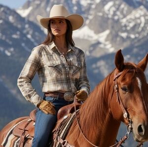 Ariat Cotton Pearl Snap Western Button Down Shirt, Medium